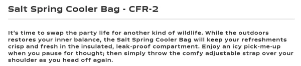 CFR-2 - Stormtech Salt spring Cooler bag $90.00 ( price includes a 1 color print) Minimum 20 bags