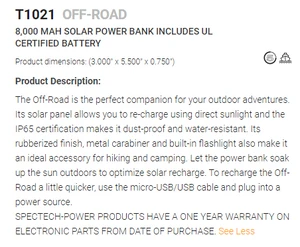 T1021 - Offroad 8000 mah solar powerbank $60.33 ( price includes a padprint logo) minimum 15 units