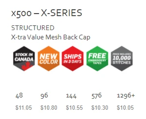 X500 - cap america x-tra value mesh snap back cap $10.75 - promotional products -( price includes 10,000 stitch embroidery) minimum 48